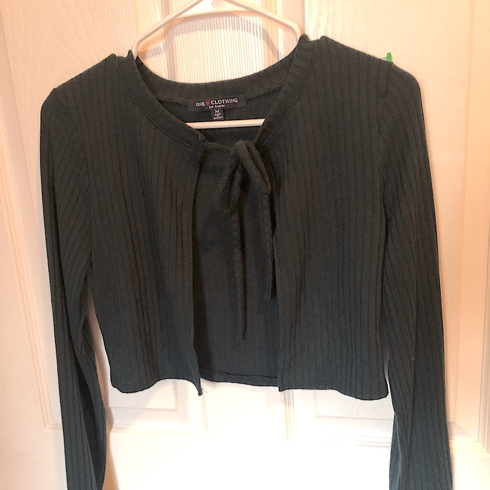 Long sleeve cropped teal cardigan